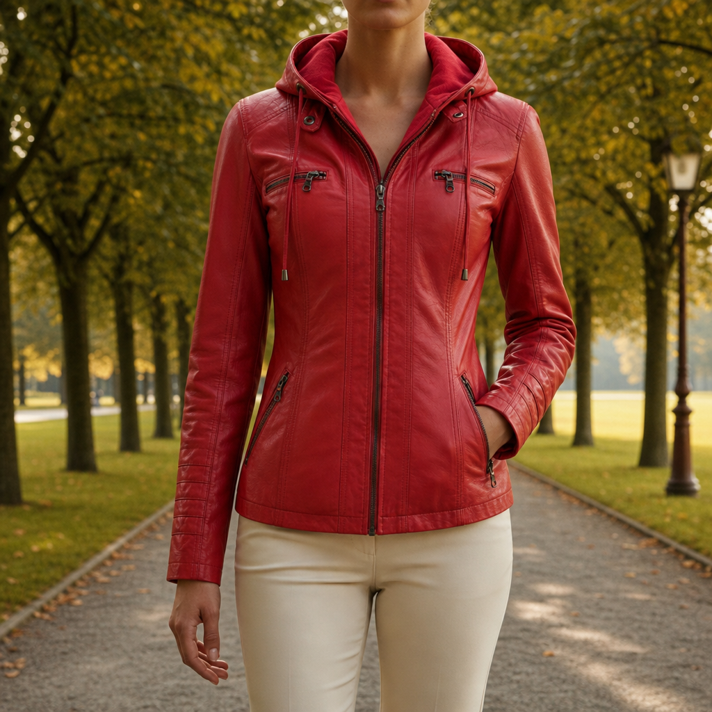 Leather Moto Jacket With Hood for Women Faux Leather Zip Front – Sienna