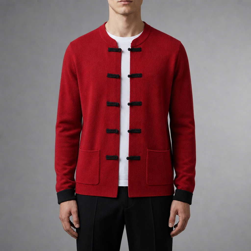 Cashmere Blend Cardigan Stand Collar Loop Closure – Maren