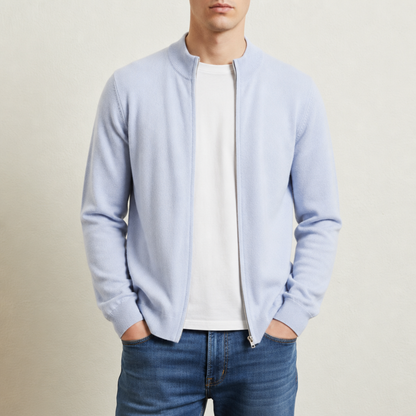 Cashmere Blend Zip Cardigan Lightweight Ribbed Knit – Elara