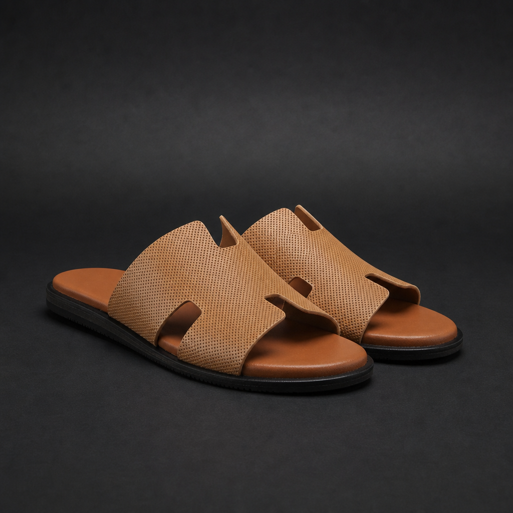 Slides Perforated H-Strap Faux Leather Slip-On – Marlowe