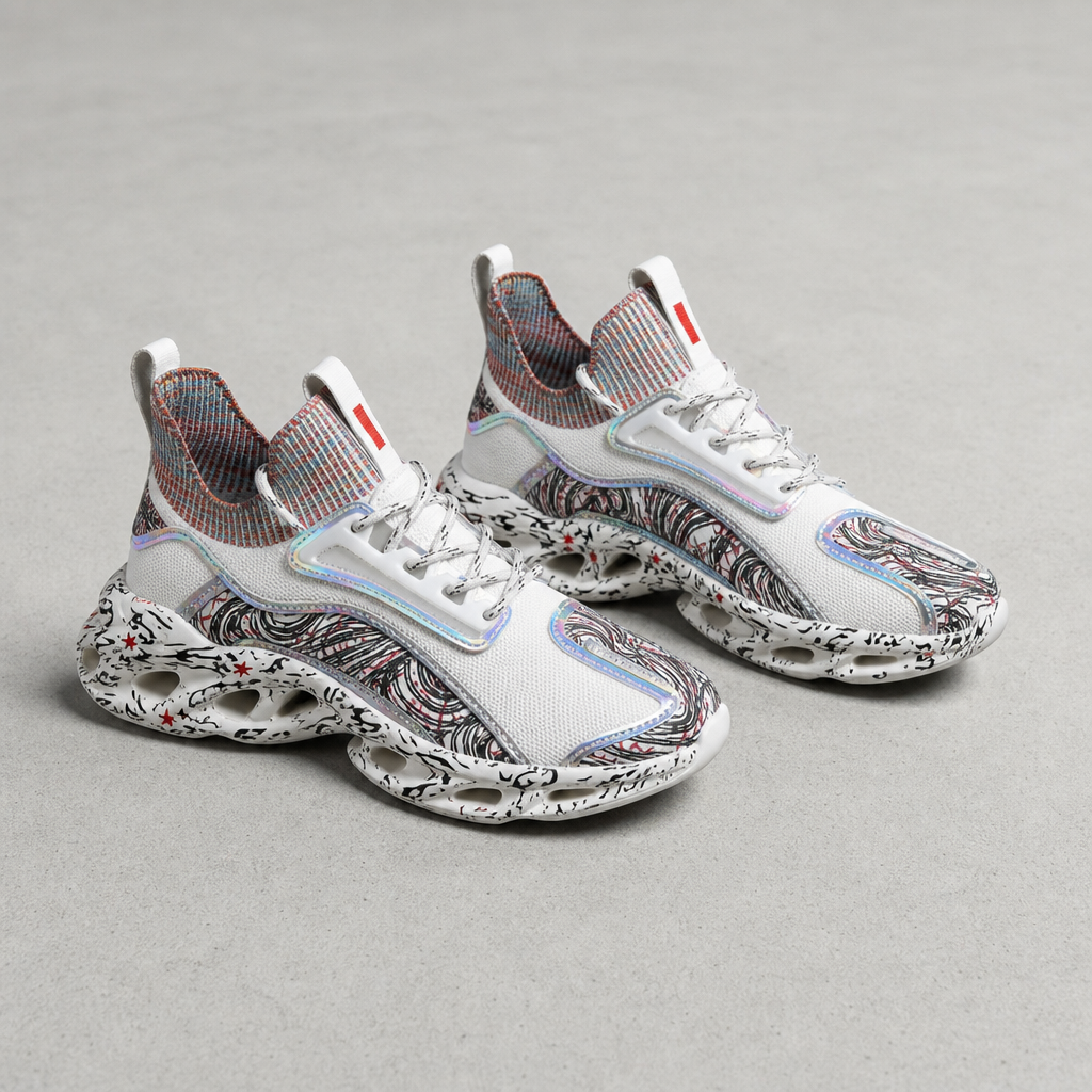 Chunky Sneakers Faux Leather Mesh Iridescent Sole – Aria
