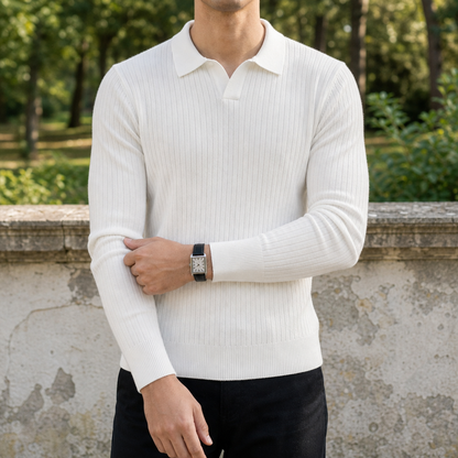 Ribbed Knit Polo Cotton Blend Stretch Fit – Marlowe
