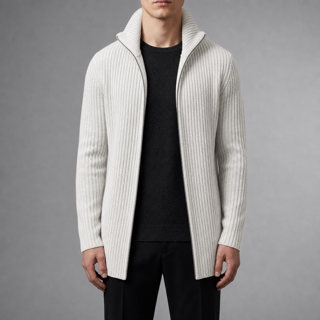 Ribbed Knit Cardigan for Women Cotton Blend Mid Length – Elara