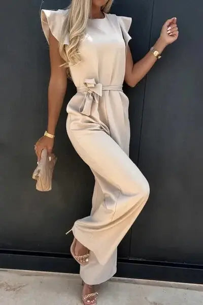 Combinaison chic à manches à volants avec ceinture