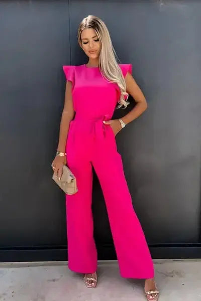 Combinaison chic à manches à volants avec ceinture