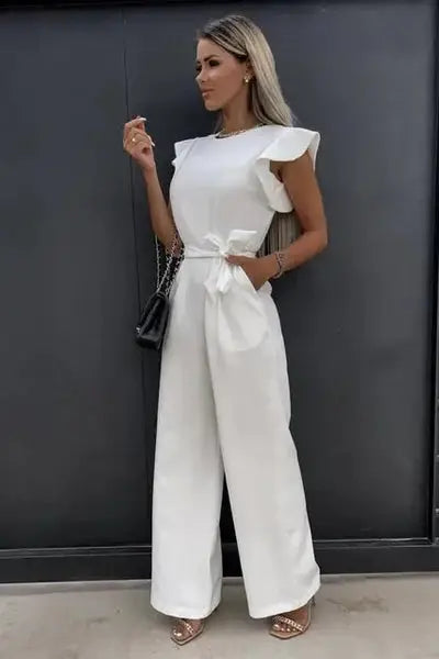 Combinaison chic à manches à volants avec ceinture