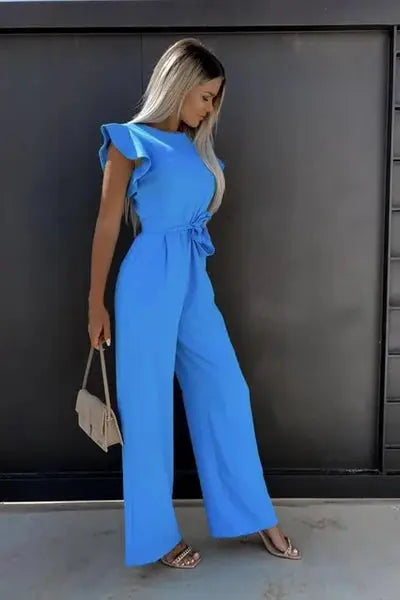 Combinaison chic à manches à volants avec ceinture