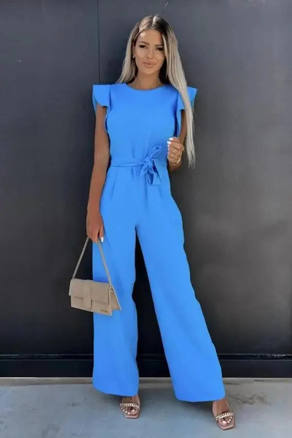 Combinaison chic à manches à volants avec ceinture