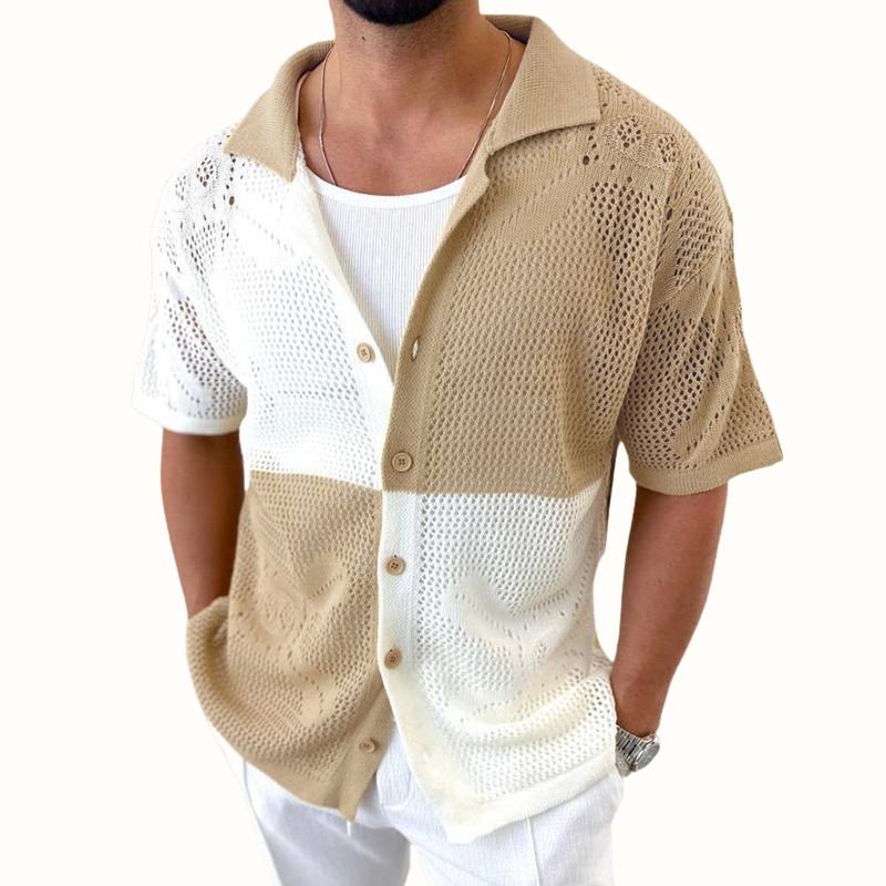 Casa Milo Breathable Mesh Shirt with Color-Contrast Patches