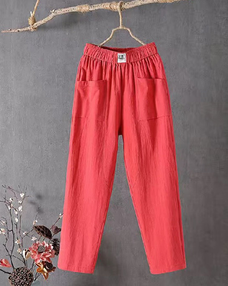 Pantalon en lin blanc décontracté pour femmes - Pantalon en lin respirant pour toutes occasions, élégant et confortable