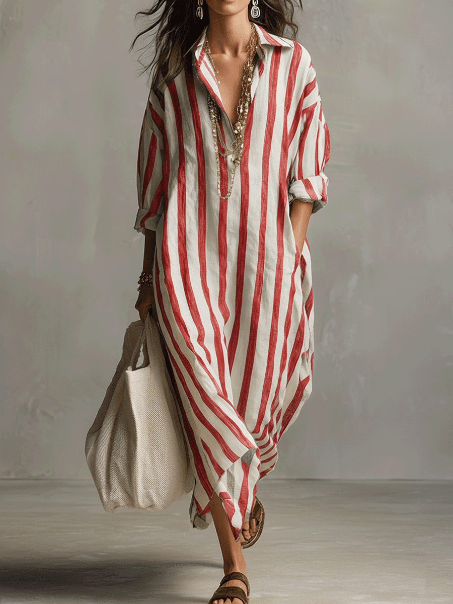 Robe maxi bohème avec design rayé décontracté