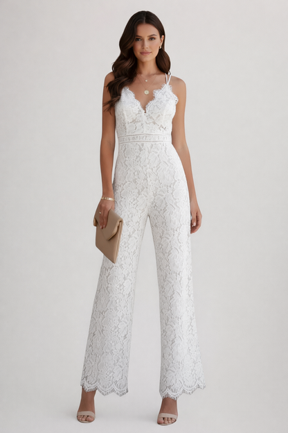 Éloria | Lace V-Neck Strappy Wide-Leg Jumpsuit