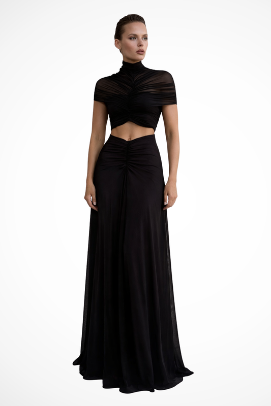 Mariennae Women’s Summer Short Sleeve High Neck Ruched Maxi Dress with Cut Out – Wedding Guest