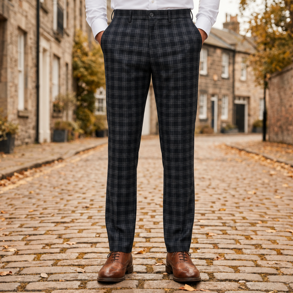 Plaid Trousers for Women Slim Tapered Cotton Blend – Marlowe