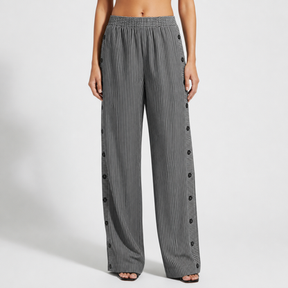 Women's Striped Cotton Blend Tailored Pants Button Detail – Marlowe