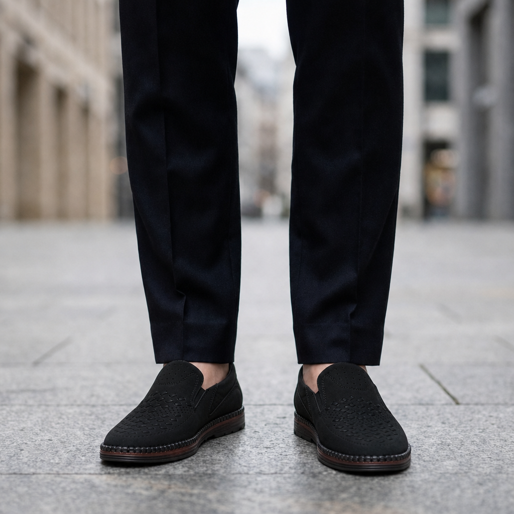 Perforated Faux Leather Loafers for Men Hand Stitched Comfort – Marlowe