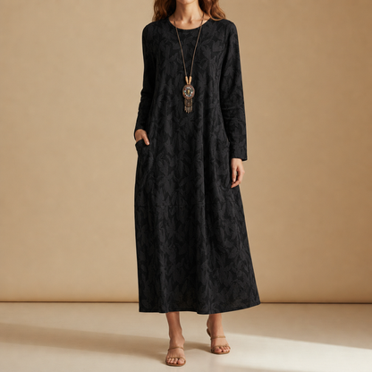 Women's Botanical Print Midi Dress Cotton Blend Relaxed Fit – Elara