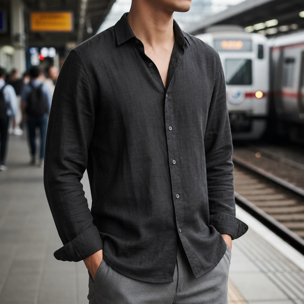 Men's Cotton Linen Button-Up Shirt Relaxed Fit – Arlen