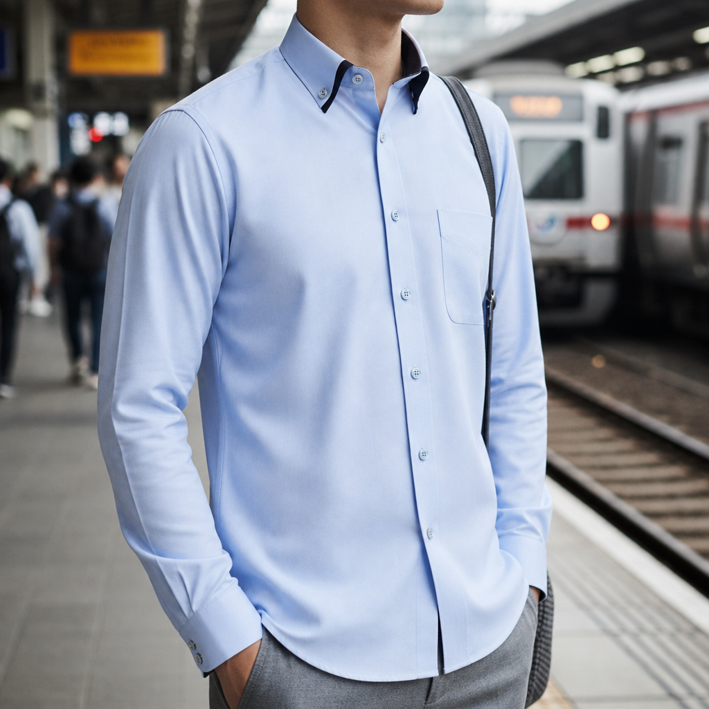 Men's Cotton Stretch Dress Shirt Contrast Collar Tailored Fit – Alton