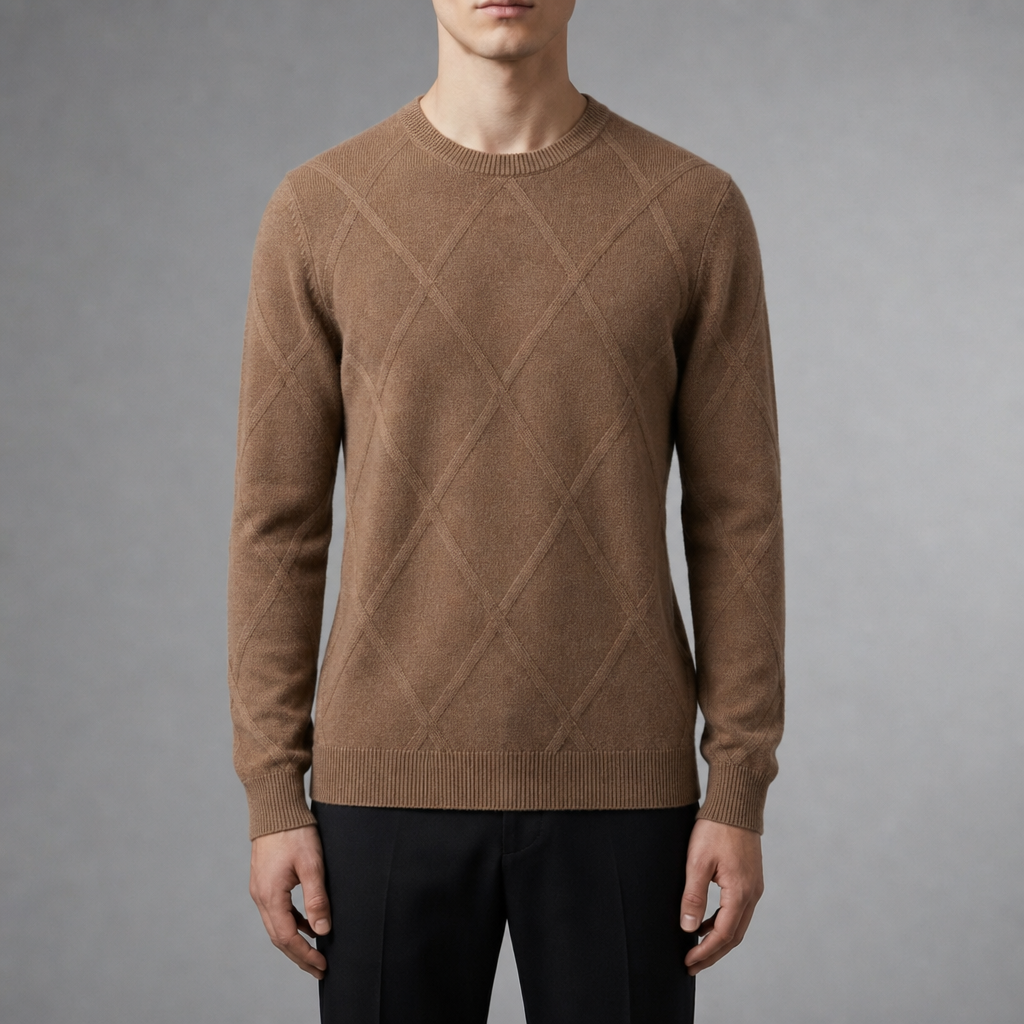 Cashmere Wool Blend Argyle Crewneck Sweater – Elara