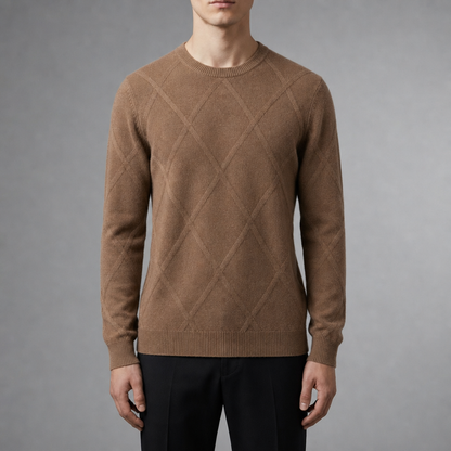 Cashmere Wool Blend Argyle Crewneck Sweater – Elara
