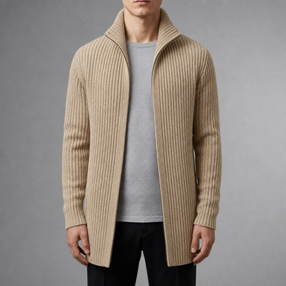 Ribbed Knit Cardigan for Women Cotton Blend Mid Length – Elara