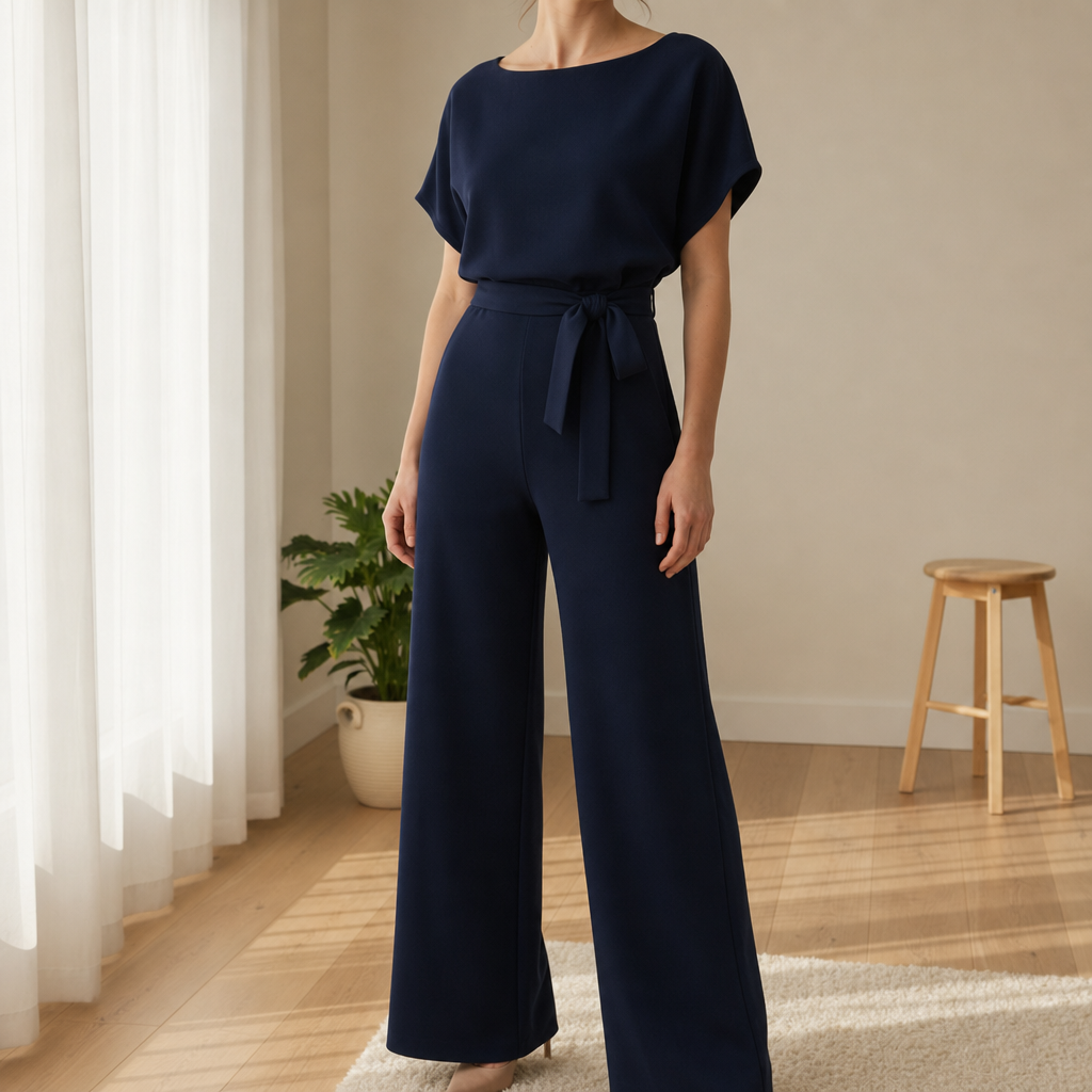 Women's Ponte Knit Batwing Jumpsuit Belted Defined Waist – Celeste