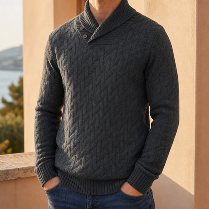 Men's Textured Cotton Blend Shawl Collar Sweater – Mateo