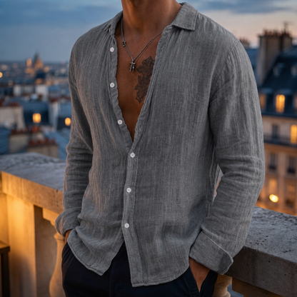 Long Sleeve Linen Shirt Cotton Blend Classic Collar – Marlowe