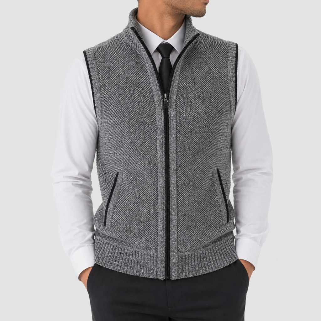 Women's Wool-Blend Knit Vest Zip-Up Sleeveless Layering – Elara