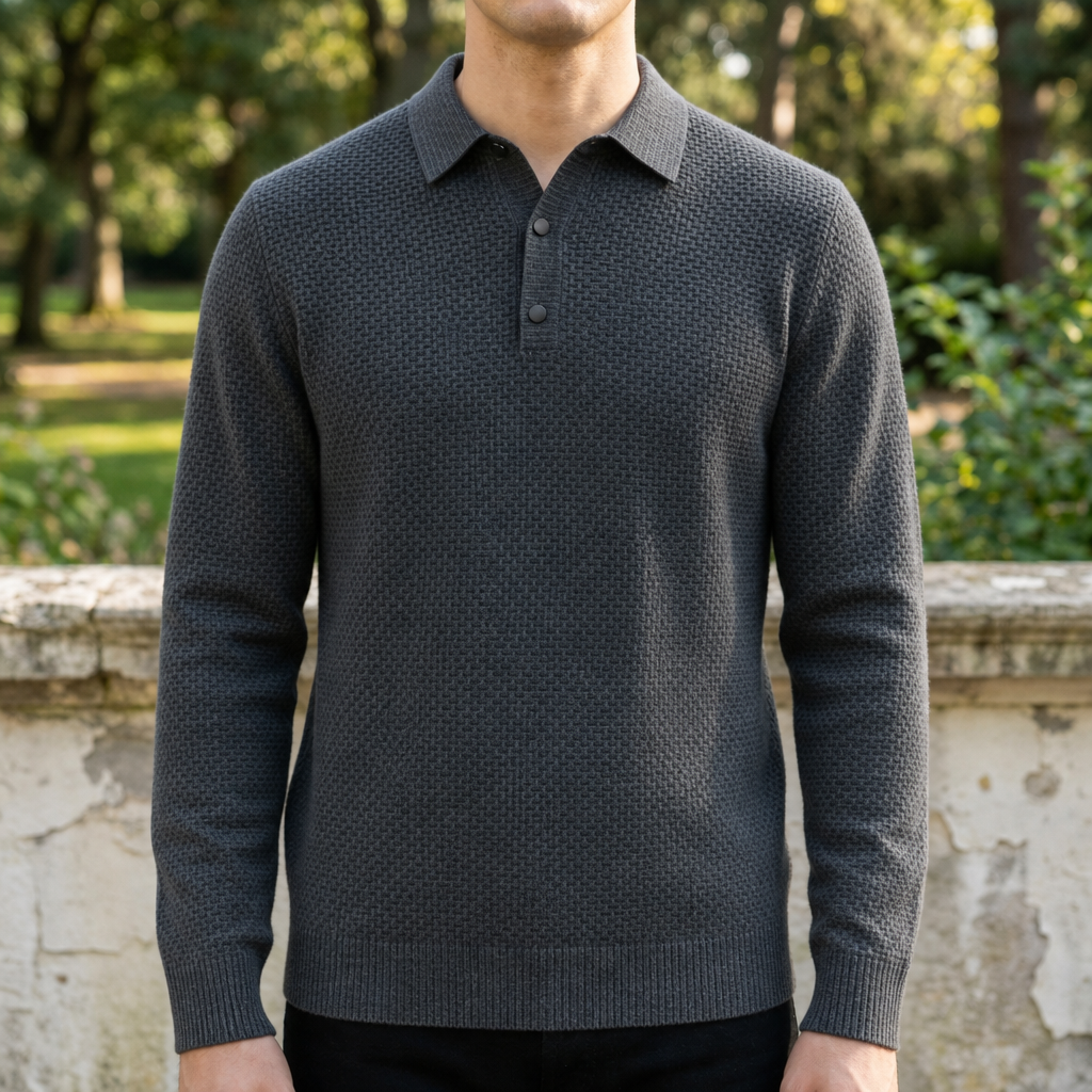 Textured Knit Polo Short Sleeve Button Front – Elara