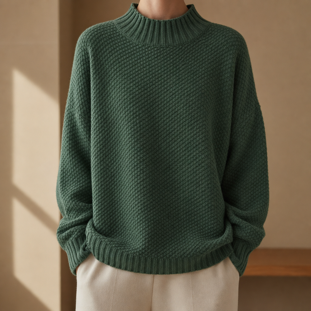 Mock Neck Sweater Oversized Cotton Blend Dropped Shoulder – Elara