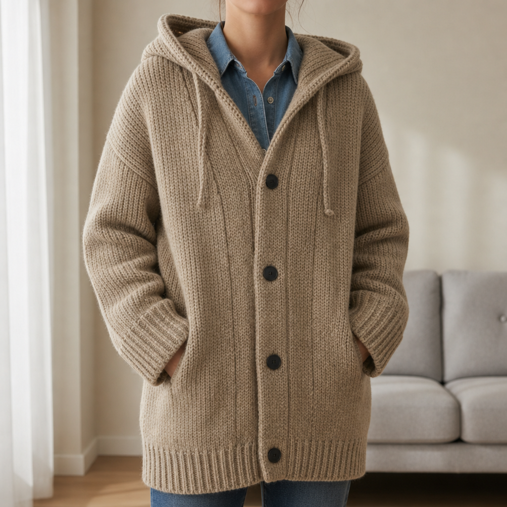 Hooded Knit Cardigan Flowing Textured Loose Fit – Maren