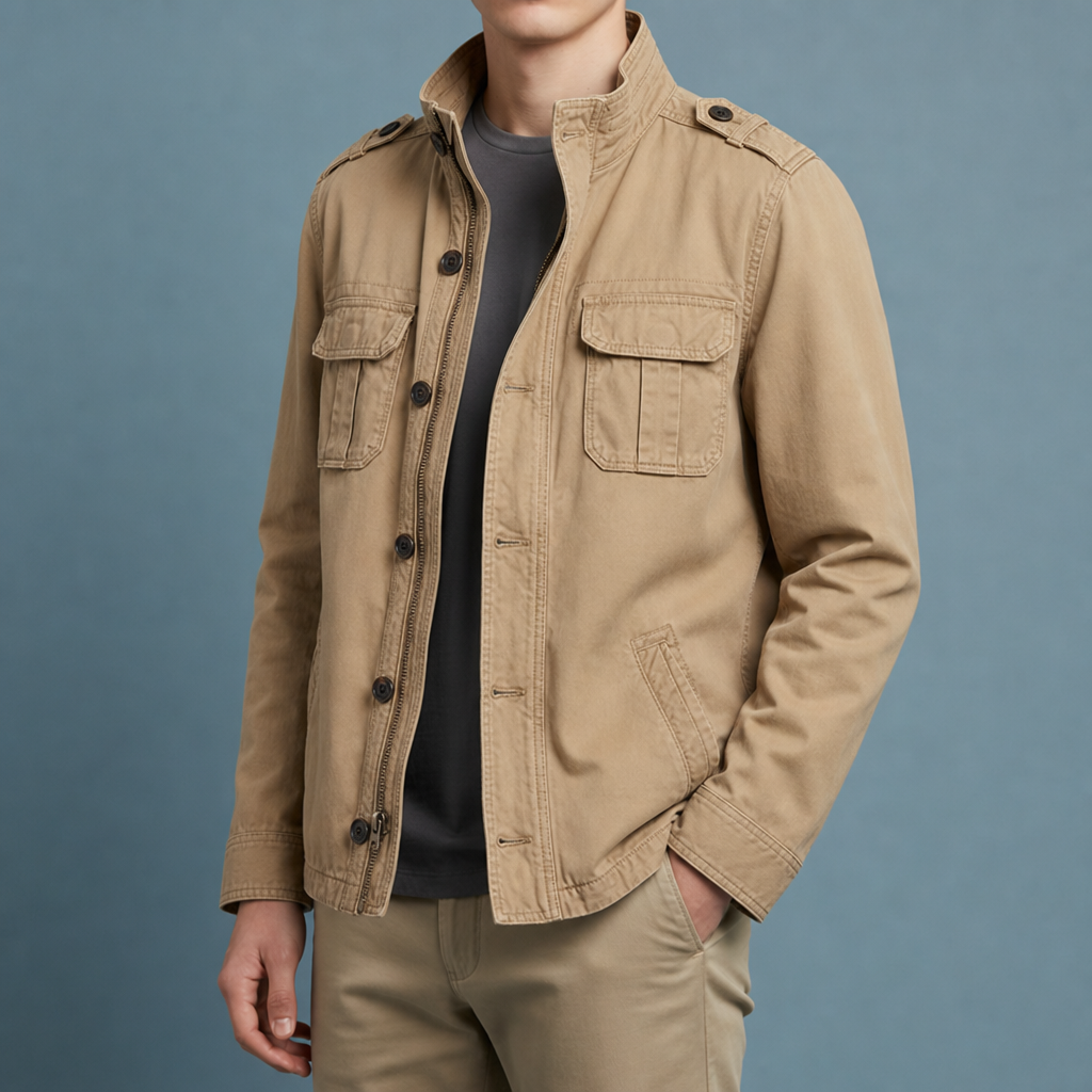 Military Field Jacket Structured Cotton Denim Refined Style – Arden