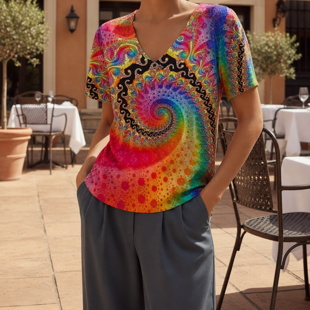 Women's Printed V-Neck Top Relaxed Fit Lightweight – Marlowe