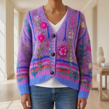 Women's Floral Embroidered Cotton Blend Cardigan Slim Fit – Elara