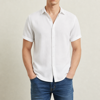 Short Sleeve Linen Blend Shirt Lightweight Lapel Collar – Mateo