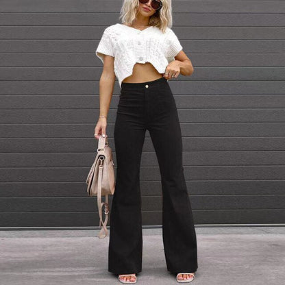Elegant High-Waist Flared Pants for Women - Versatile Wide Leg Trousers for Casual and Formal Wear, Available in Various Colors
