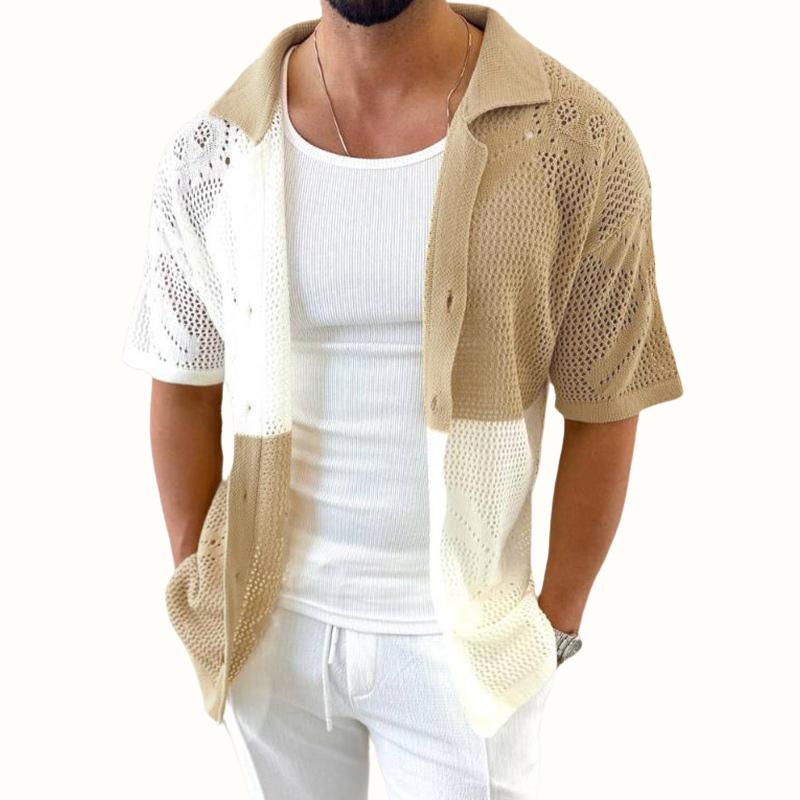 Casa Milo Breathable Mesh Shirt with Color-Contrast Patches