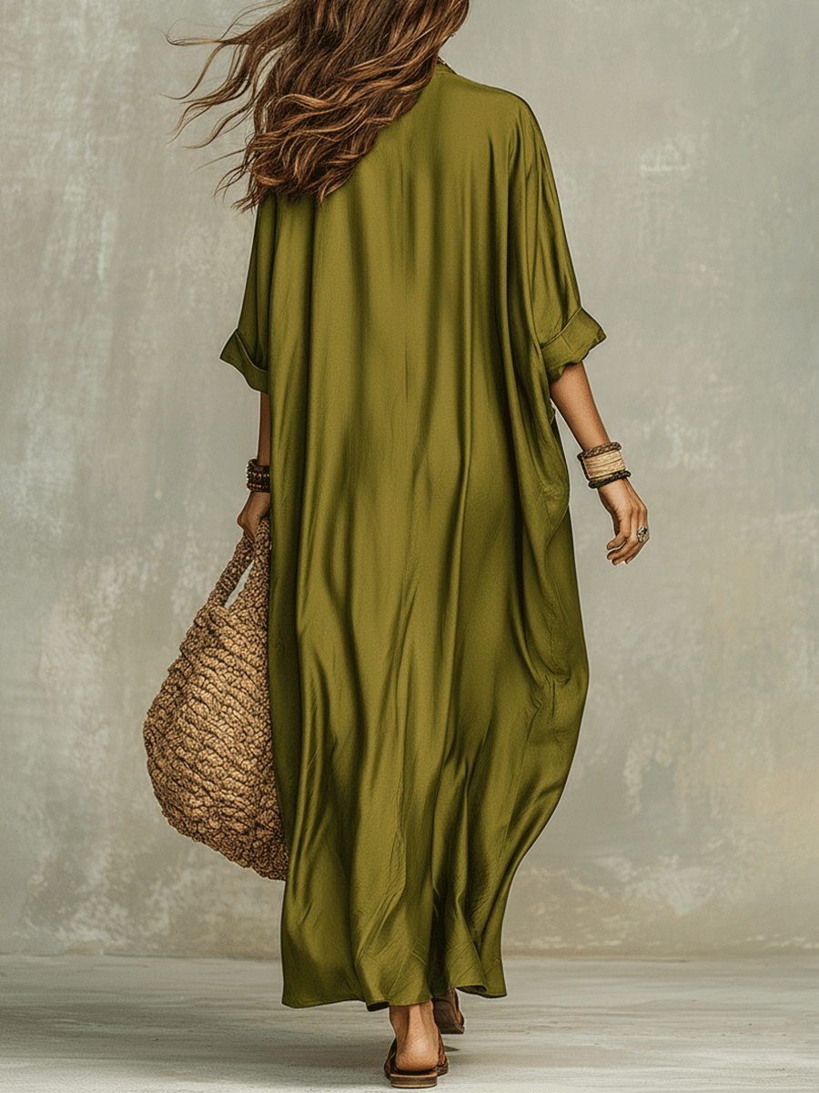 Robe maxi bohème vert olive à coupe décontractée