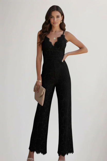 Éloria | Lace V-Neck Strappy Wide-Leg Jumpsuit