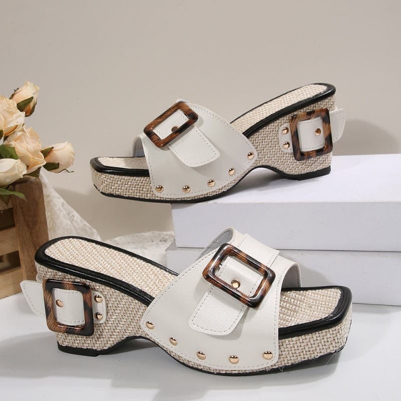 Venora Orthopedic Genuine Leather Cork Platform Sandals with Adjustable Buckle