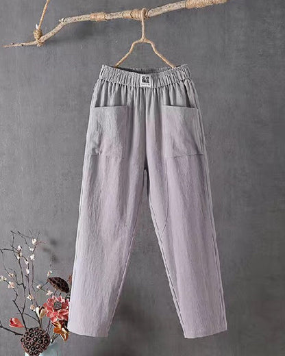 Pantalon en lin blanc décontracté pour femmes - Pantalon en lin respirant pour toutes occasions, élégant et confortable