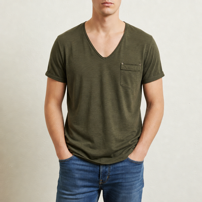 Men's Cotton Blend Deep V Neck Pocket T Shirt Regular Fit – Laurent