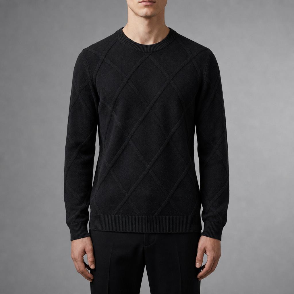 Cashmere Wool Blend Argyle Crewneck Sweater – Elara