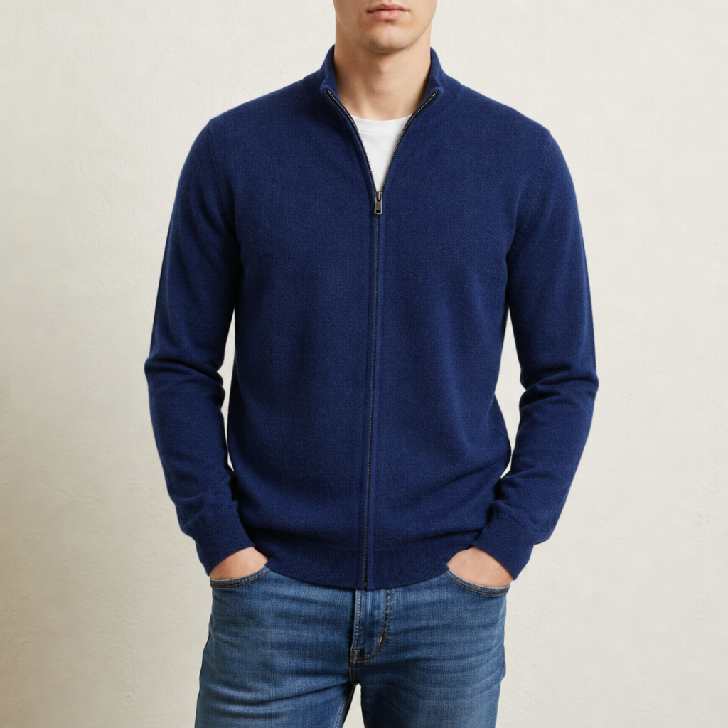 Cashmere Blend Zip Cardigan Lightweight Ribbed Knit – Elara