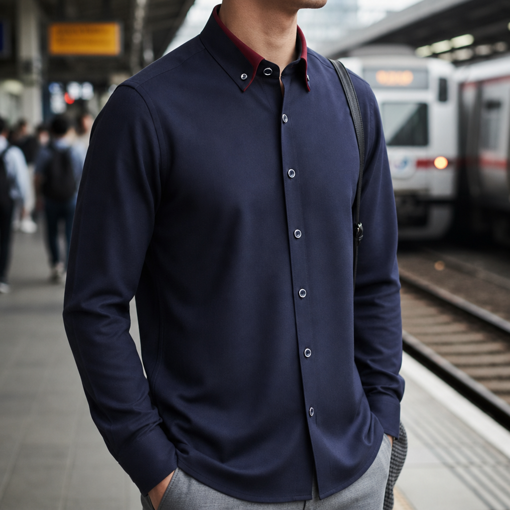 Men's Cotton Stretch Dress Shirt Contrast Collar Tailored Fit – Alton