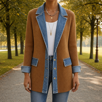 Denim Knit Hybrid Jacket Ribbed Knit Relaxed Fit – Marlowe
