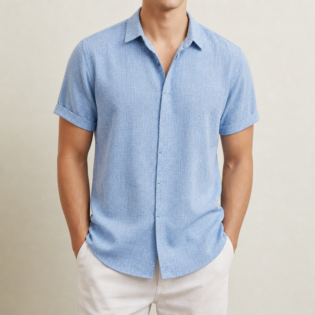 Short Sleeve Linen Blend Shirt Lightweight Lapel Collar – Mateo