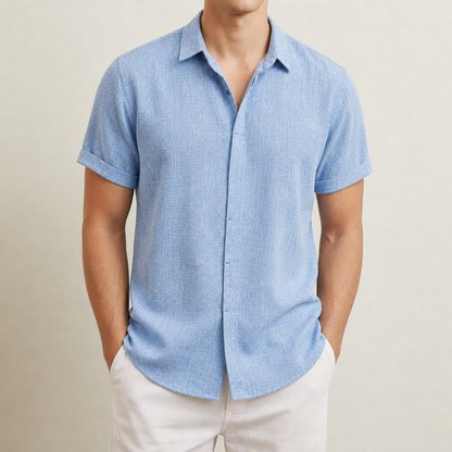 Short Sleeve Linen Blend Shirt Lightweight Lapel Collar – Mateo
